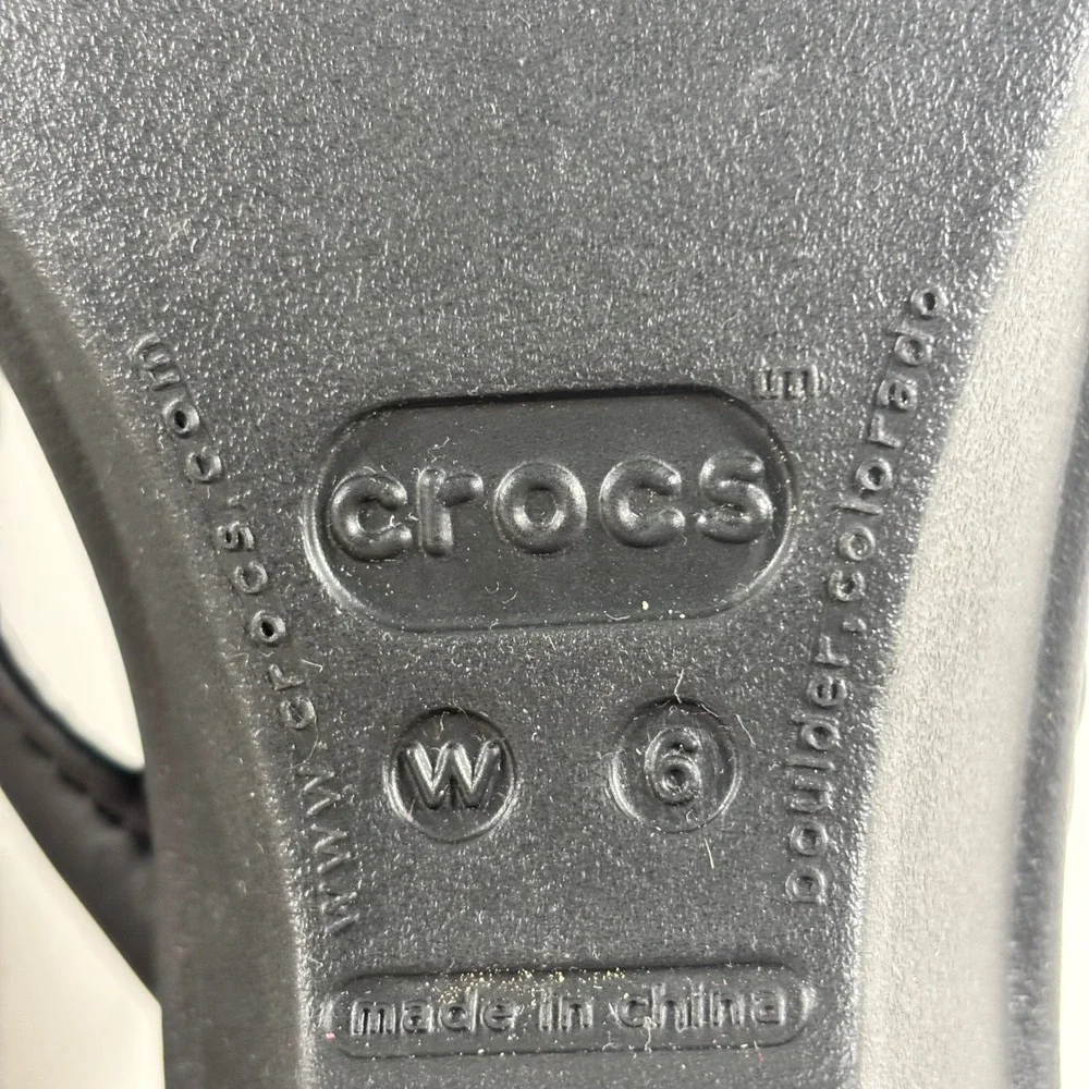 Crocs Sassari Wedge Sandals Womens 6 Black Pink Thong Strappy Platform Heels